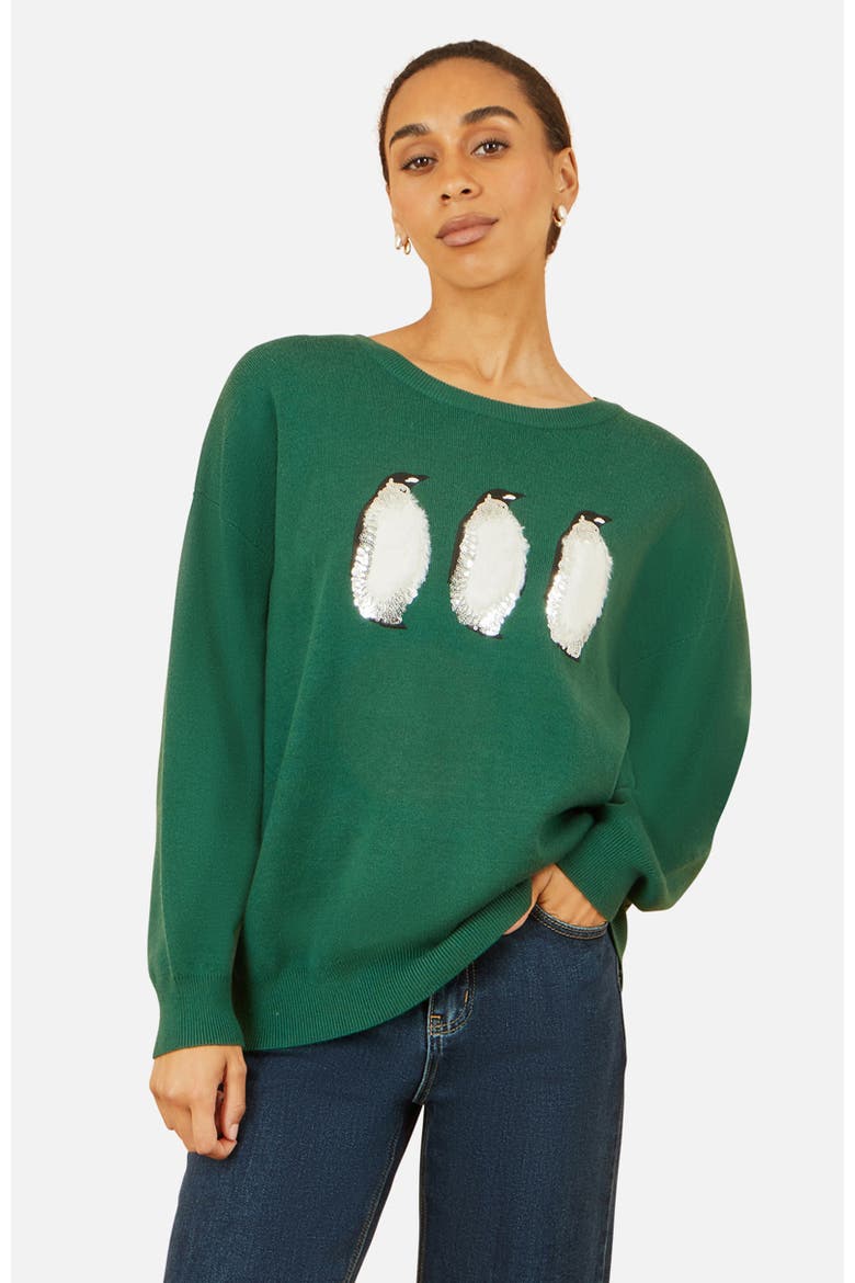 Penguin Knitted Jumper, Main, color, Green