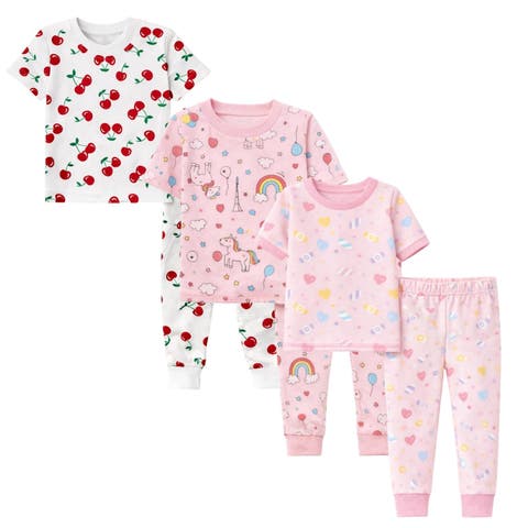 Kids 3 Pack Pajamas Snug Fitted Short Sleeve Sleepwear Sets (Toddler, Little Kid, & Big Kid)