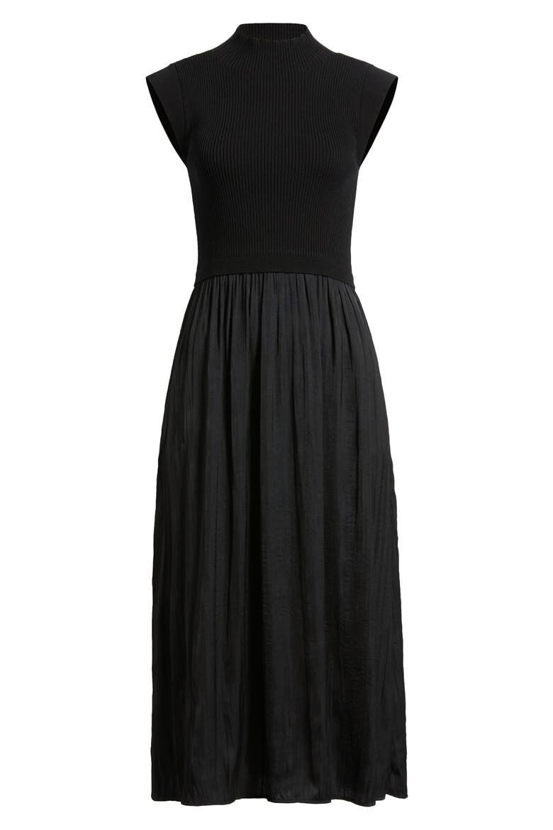 Mixed Media Midi Dress, Alternate, color, BLACK