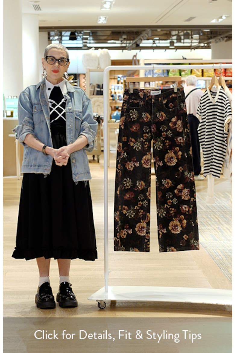Floral Printed Low Rise Wide Leg Corduroy Pants video