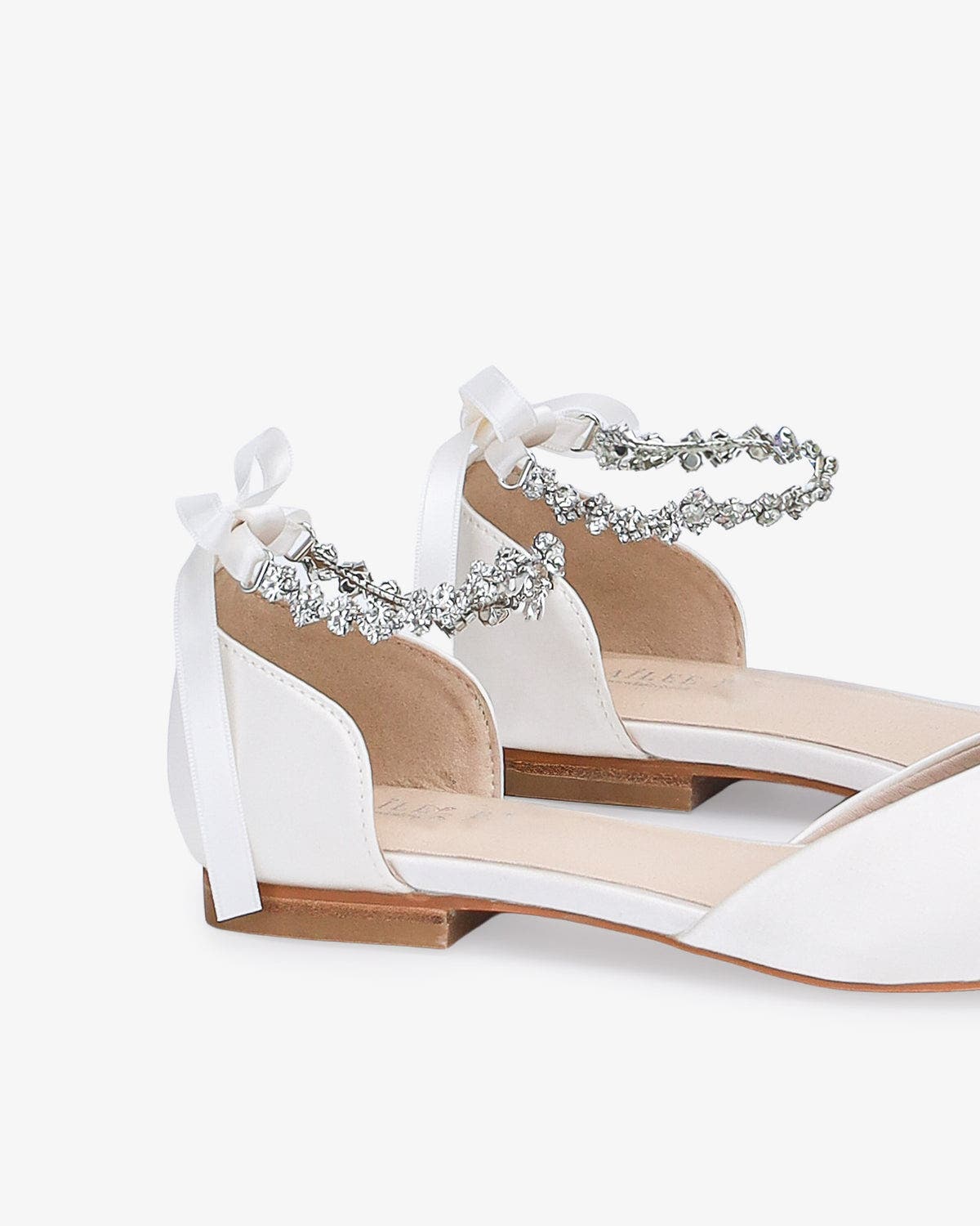 Bella Satin Pointed Toe Flats with Amaryllis Strap, Alternate, color, White