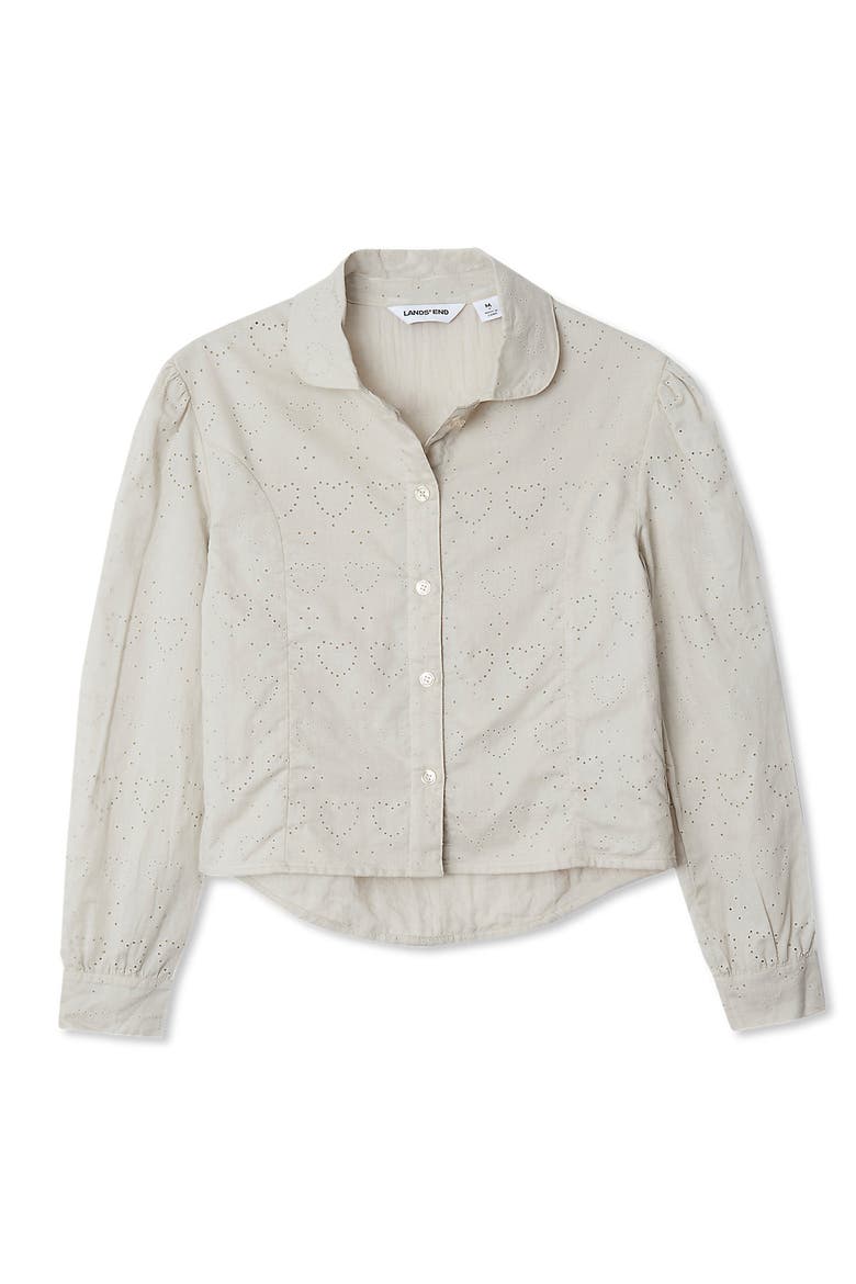 Girls Long Sleeve Woven Hearts Top, Main, color, Hearts/Sand Khaki