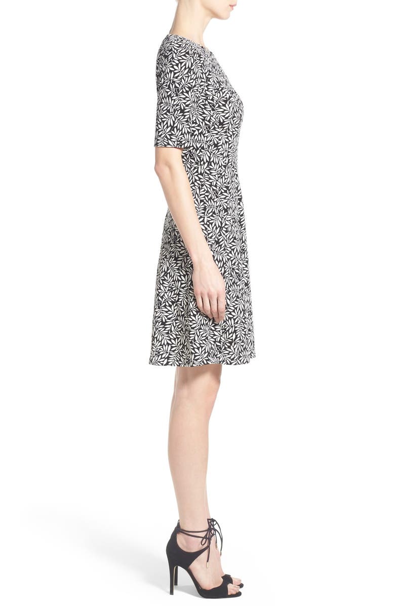 Ivanka Trump Leaf Print Textured Fit & Flare Dress, Alternate, color,