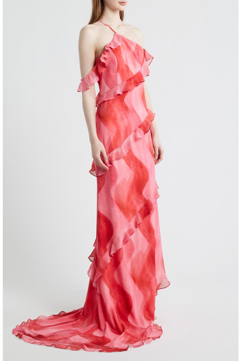 Wioletta Ruffle Asymmetric Gown, Alternate, color, CORAL SWIRL