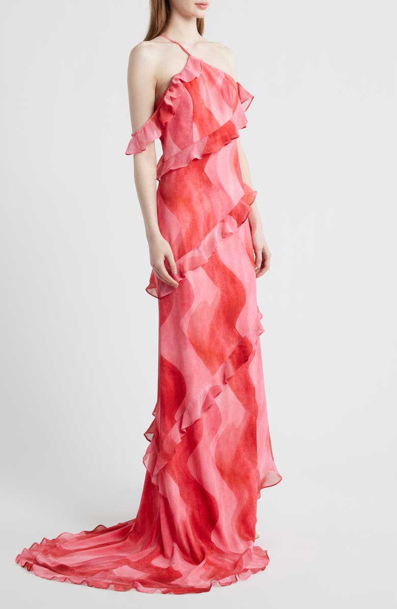 Sonya Moda Wioletta Ruffle Asymmetric Gown, Alternate, color, Coral Swirl