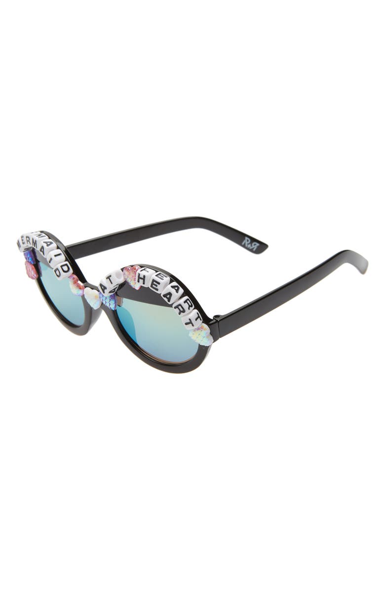 Rad + Refined Mermaid At Heart Round Sunglasses, Alternate, color, Black/ Green Mirrored