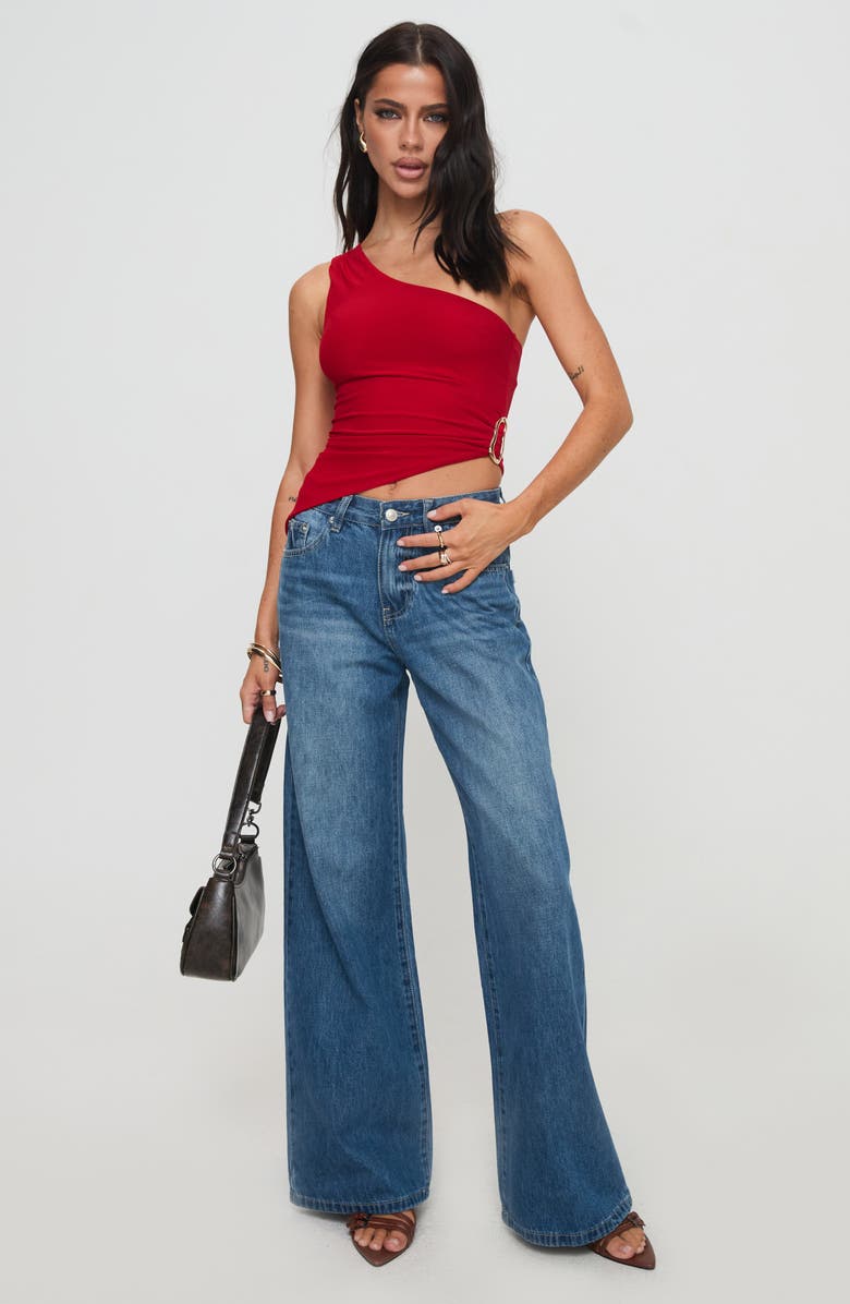 Princess Polly Machiatto One-Shoulder Asymmetric Jersey Top, Alternate, color, Red