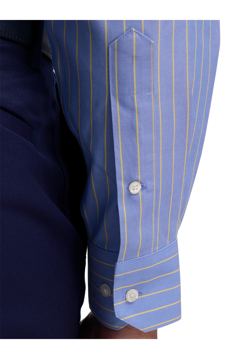 Cotton Point Collar Pinpoint Slim Contrast Trim Button Cuff Long Sleeve Shirt, Alternate, color, Blue/Yellow