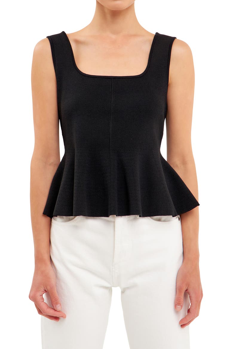 Peplum Knit Tank, Main, color, BLACK