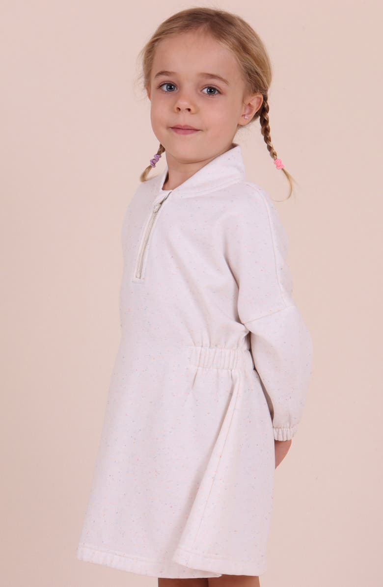 TINY TRIBE Kids' Half Zip Long Sleeve Sweatshirt Dress, Alternate, color, Ecru