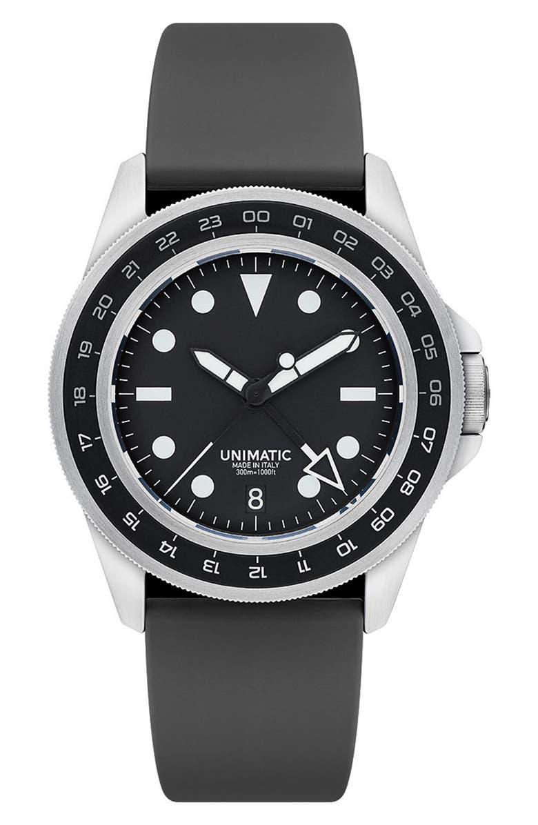 UNIMATIC Modello Uno Automatic GMT Rubber Strap Diver's Watch, 40mm, Main, color, 