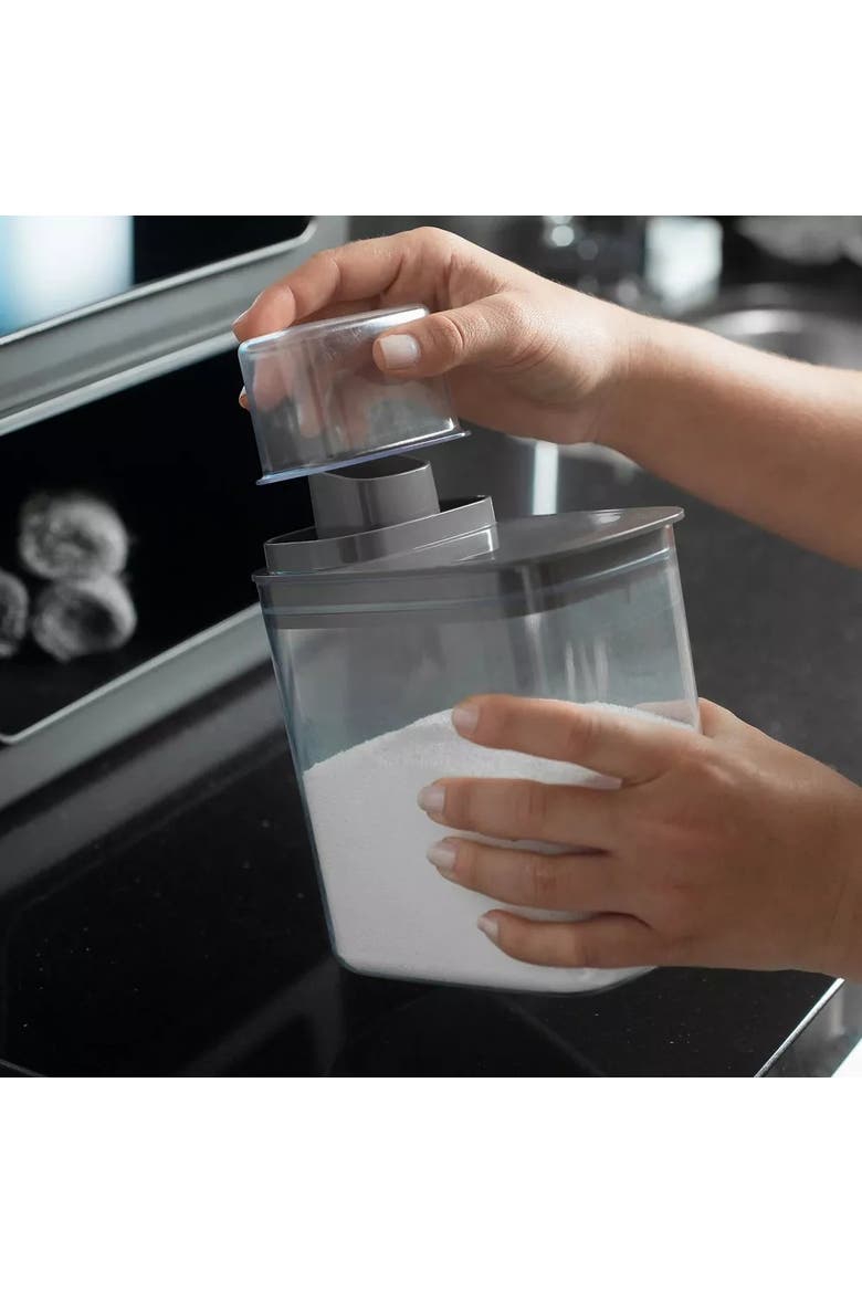Durable Liquid Laundry Detergent Dispenser Organizer with Measuring Cap, 50 oz, Alternate, color, Clear/White