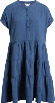 Caslon® Cotton Gauze Tiered Popover Dress