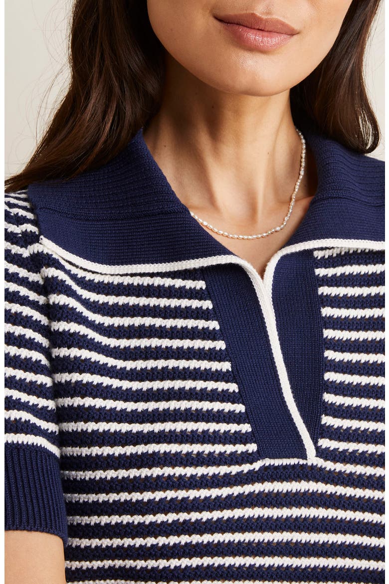 Open Stitch Short Sleeve Polo Sweater, Alternate, color, NAUTICAL NAVY