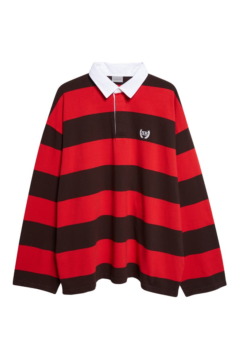 Laurel Embroidered Stripe Mixed Media Rugby Polo, Alternate, color, 1273 DARK BROWN/ RED