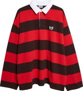 Balenciaga Laurel Embroidered Stripe Mixed Media Rugby Polo
