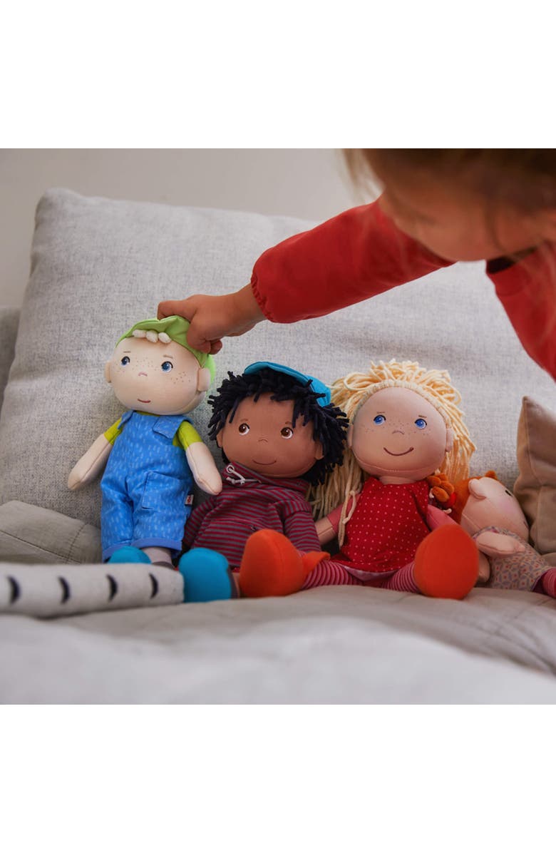 HABA Snug Up Till - 10" Soft Doll, Machine Washable Baby Boy Doll, Snuggly Toddler Plush Figure for 18 Months and Up, Alternate, color, Blue Multi