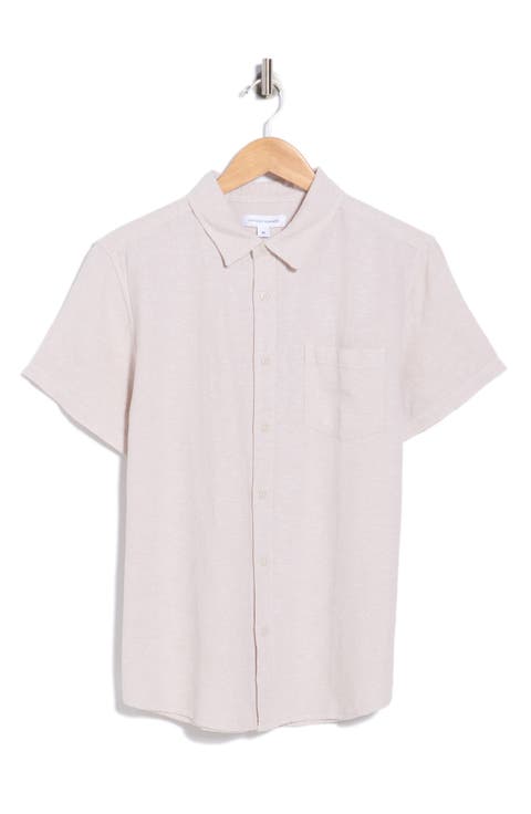 Short Sleeve Linen Blend Button-Up Shirt