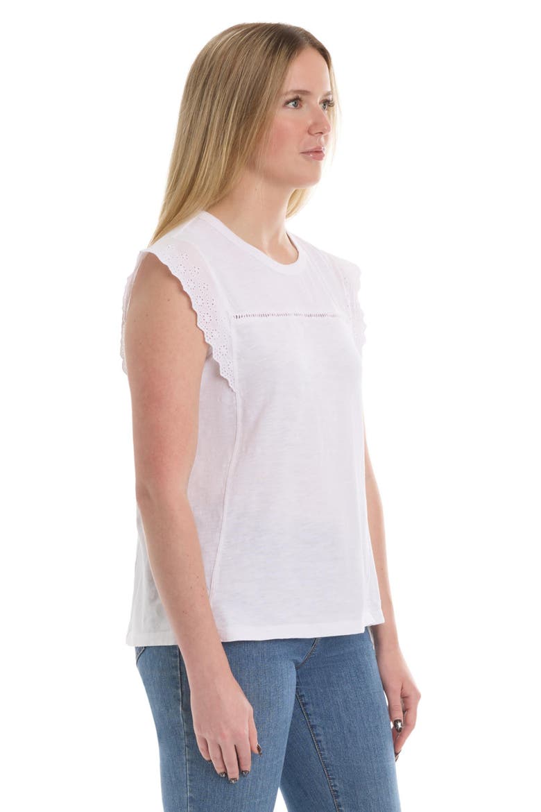 Eyelet Cap Sleeve Tee, Alternate, color, White