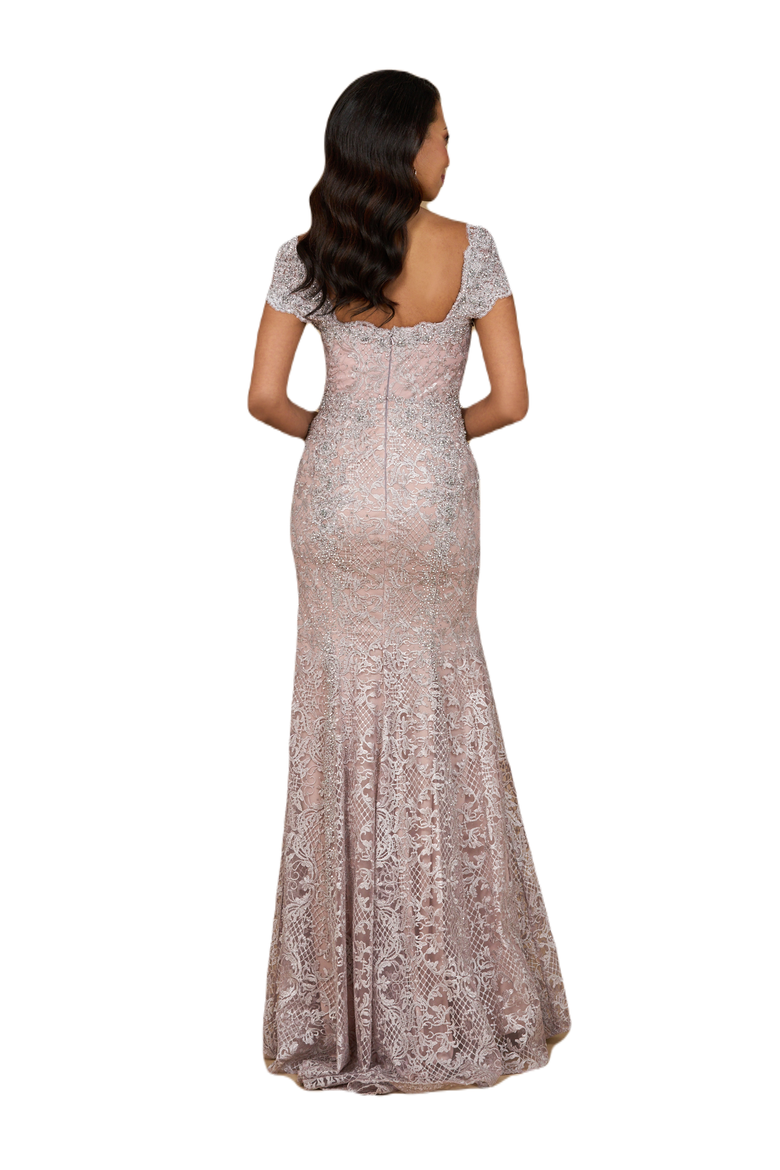 Fitted Lace Mermaid Gown, Alternate, color, Dusty Purple