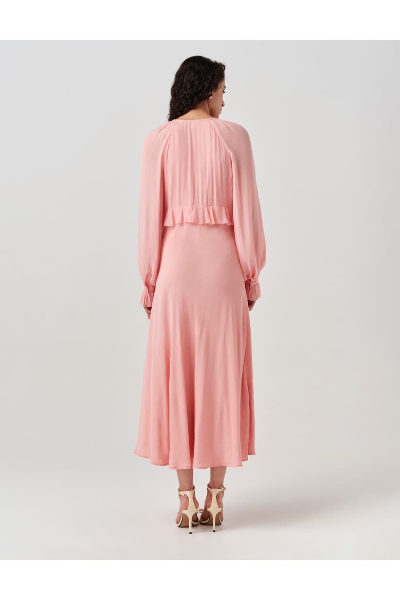 Naomi Long Sleeve Frill Midi Dress, Alternate, color, Pink