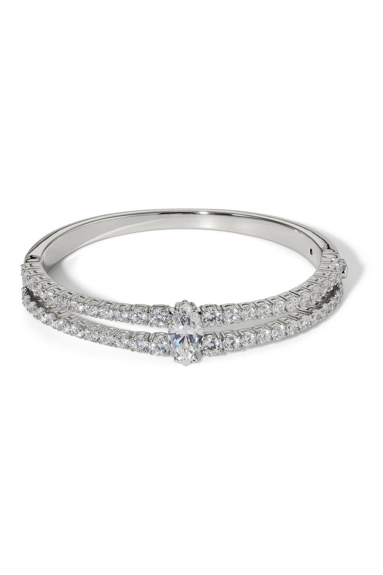 Everleigh Cubic Zirconia Hinged Bangle Bracelet, Main, color, RHODIUM