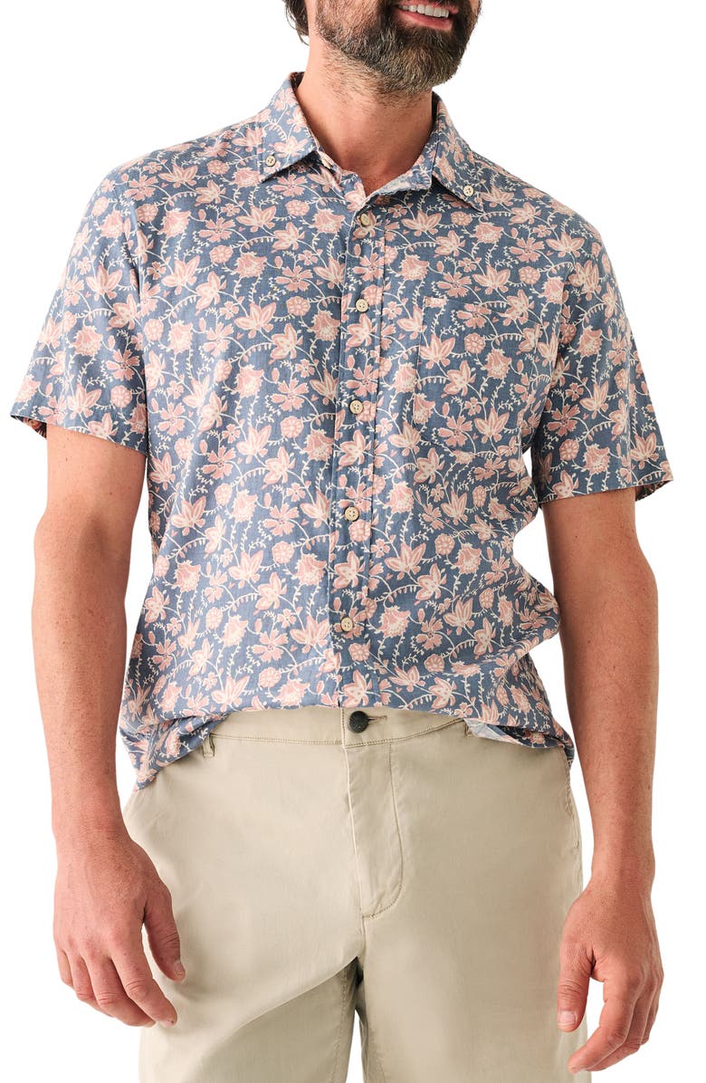 Faherty Breeze Floral Short Sleeve Hemp & Lyocell Button-Down Shirt, Main, color, 