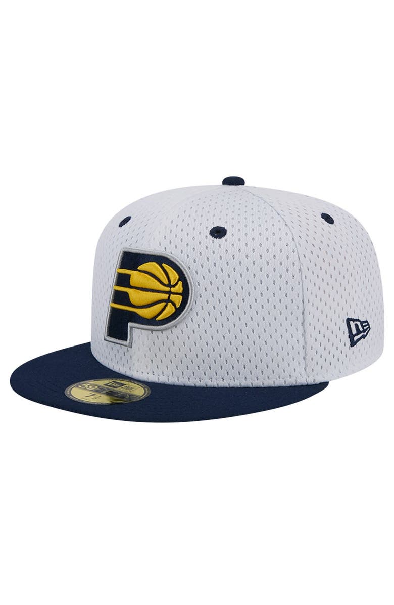 New Era Men's New Era White/Navy Indiana Pacers Throwback 2Tone 59FIFTY Fitted Hat, Alternate, color,