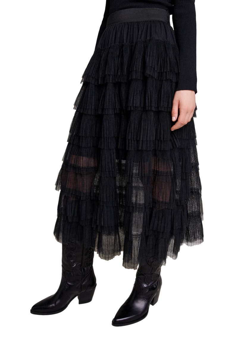 Tulle midi skirt, Alternate, color, BLACK