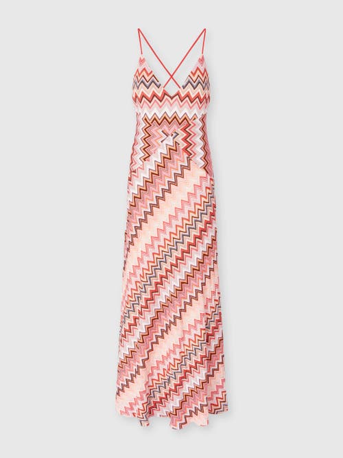 Shop Missoni Long Patchwork Dress With Zig Zag Pattern And Crossed Straps In Multicoloured