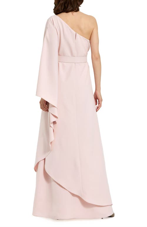Mac Duggal Crepe One Sleeve Belted Kaftan Dress In Blush