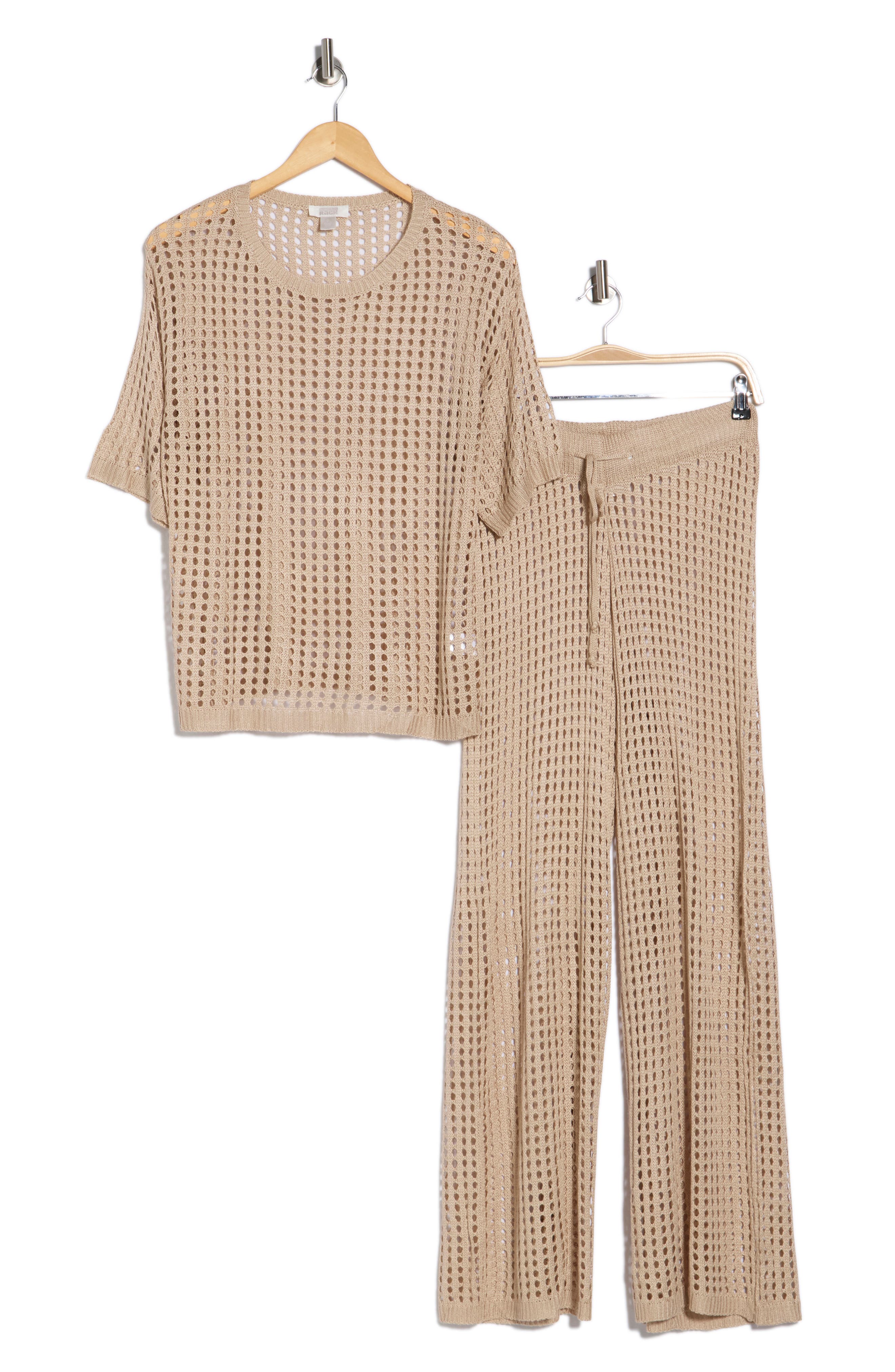 Open Knit Cover-Up Top & Pants Set - image 2