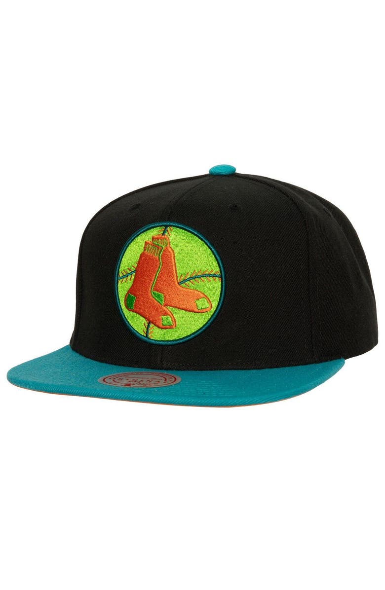 Mitchell & Ness Men's Mitchell & Ness Black/Teal Boston Red Sox Citrus Cooler Snapback Hat, Main, color, Black