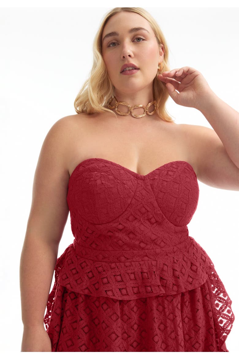 Ruffled Peplum Corseted Midi Dress, Alternate, color, BOLD RED