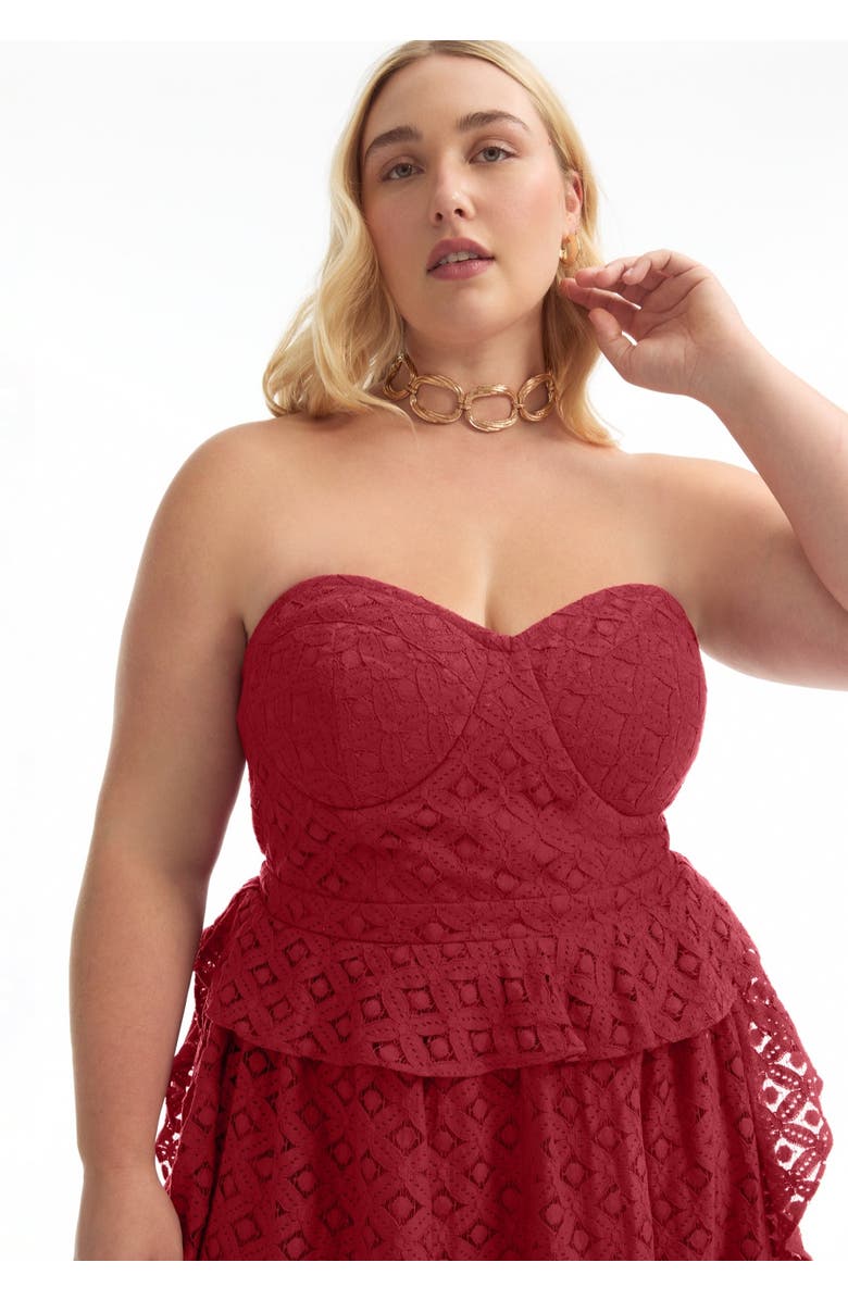 June + Vie Ruffled Peplum Corseted Midi Dress, Alternate, color, Bold Red