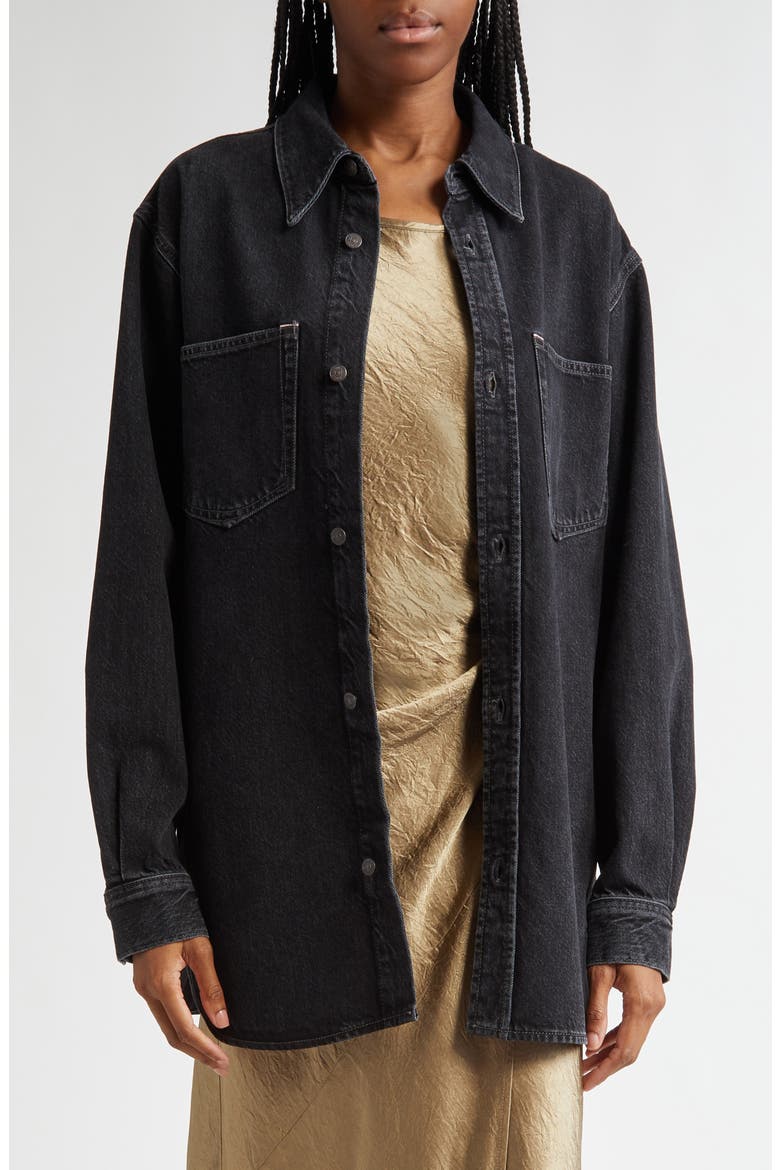 Relaxed Fit Organic Cotton Denim Button-Up Shirt, Main, color, BLACK