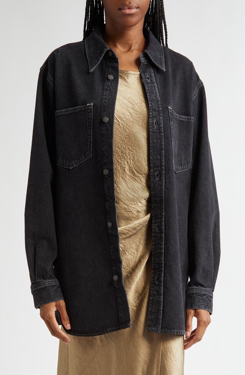 Acne Studios Relaxed Fit Organic Cotton Denim Button-Up Shirt, Main, color, Black