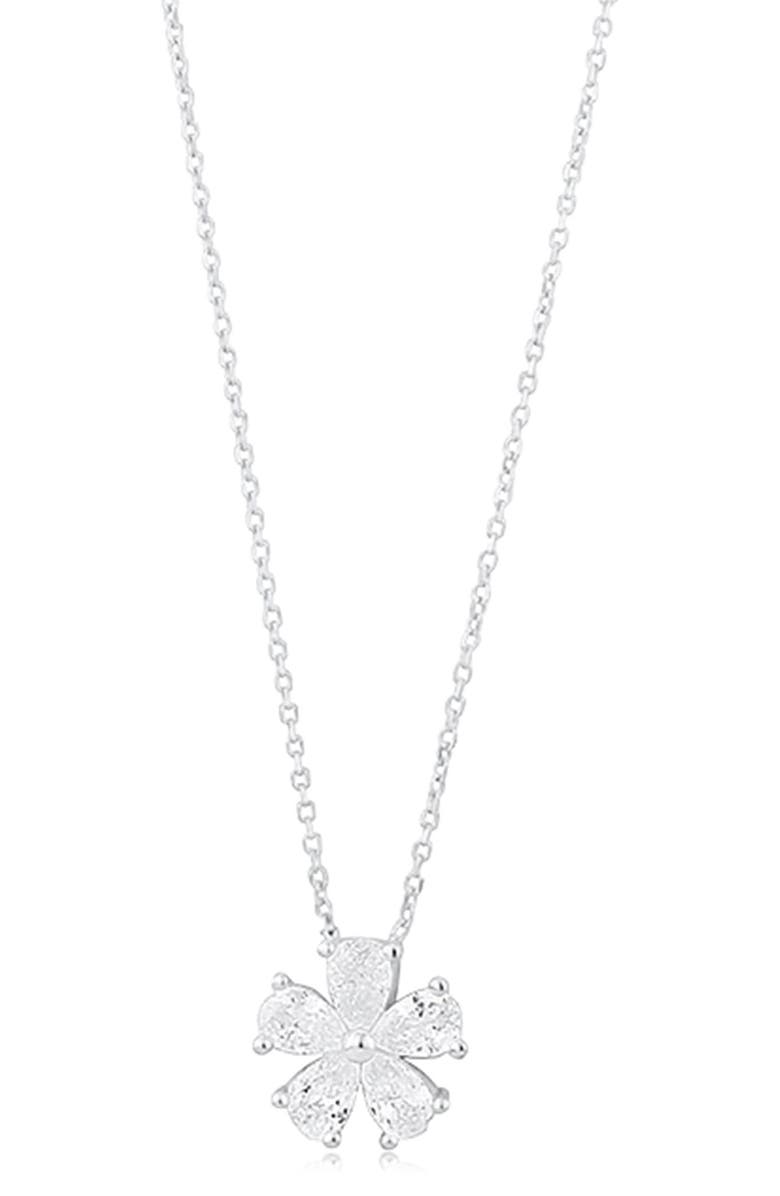 SHYMI Cubic Zirconia Flower Pendant Necklace, Main, color, Silver