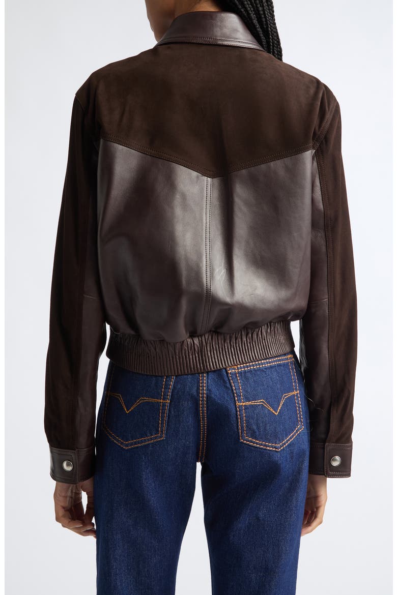 Mixed Media Greca Blouson Jacket, Alternate, color, BROWN