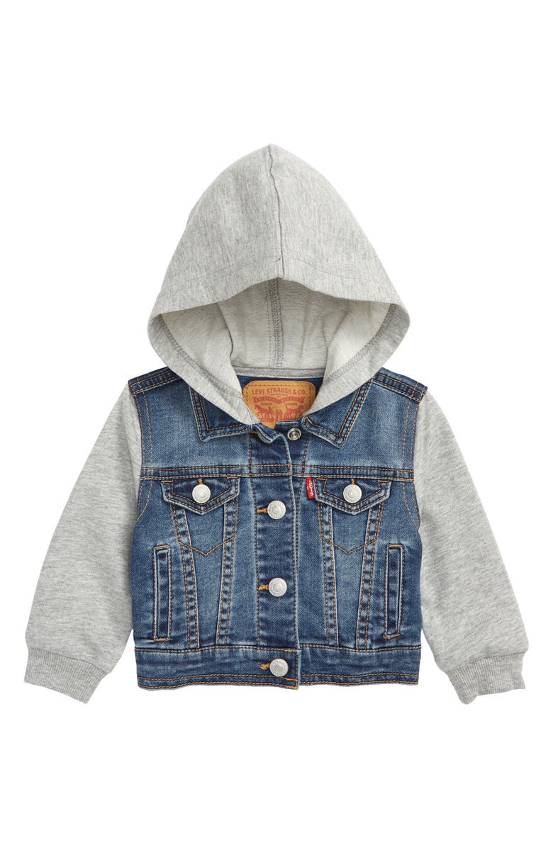 Levi's<sup>®</sup> Indigo Hooded Trucker Jacket, Main, color, Vintage Waters