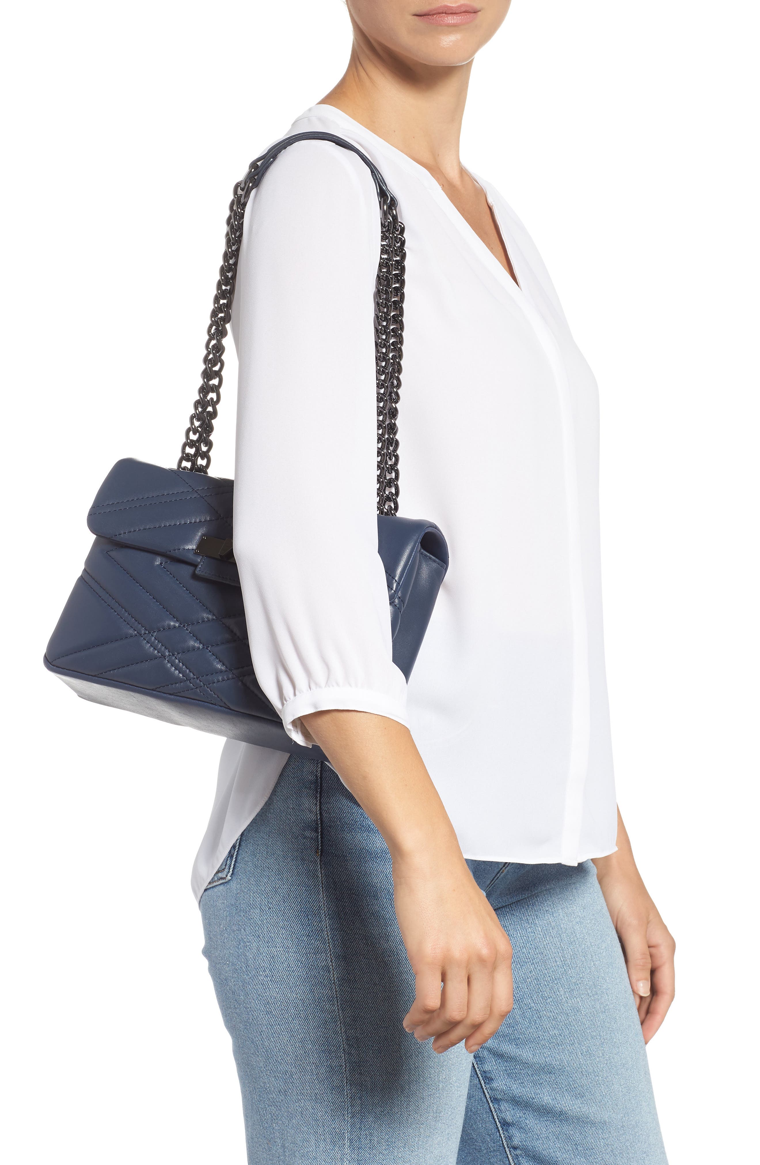 Mayfair Quilted Leather Shoulder Bag, Alternate, color, BLUE/ DARK
