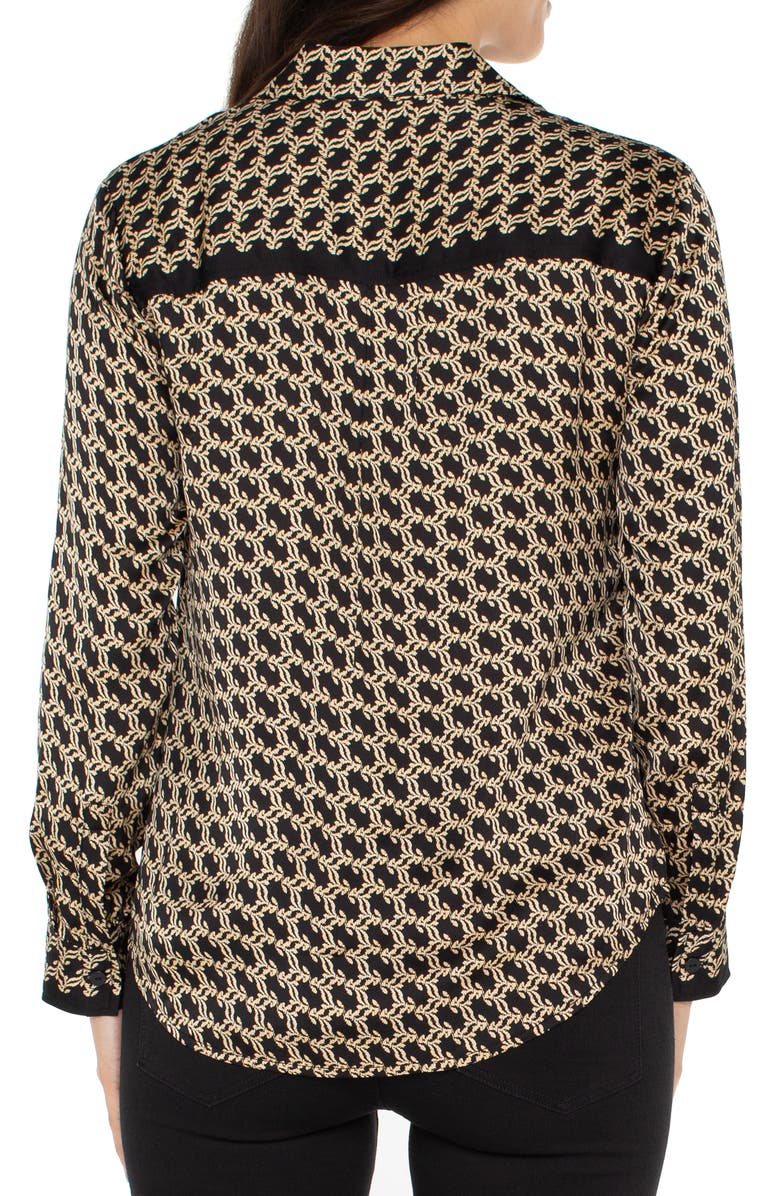 Liverpool Los Angeles Abstract Print Button-Up Shirt, Alternate, color, Black Gold Combo