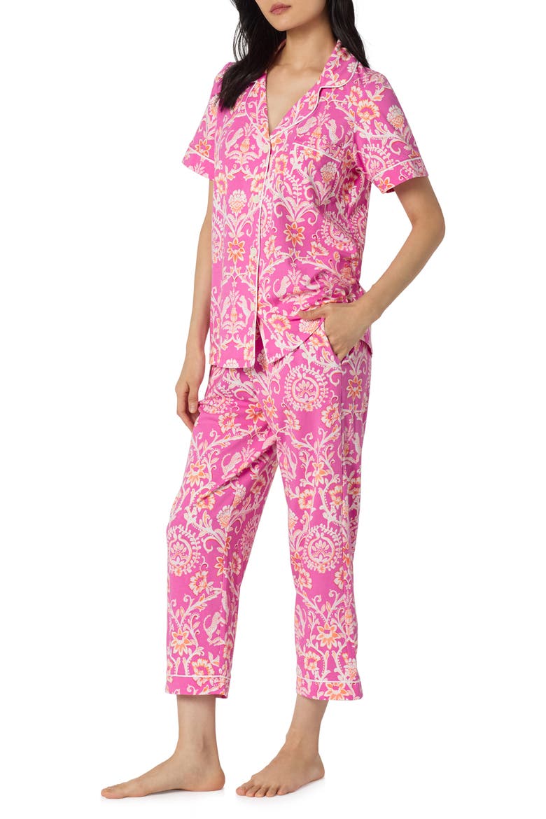 Print Stretch Organic Cotton Crop Pajamas, Alternate, color, LUXE LEOPARD