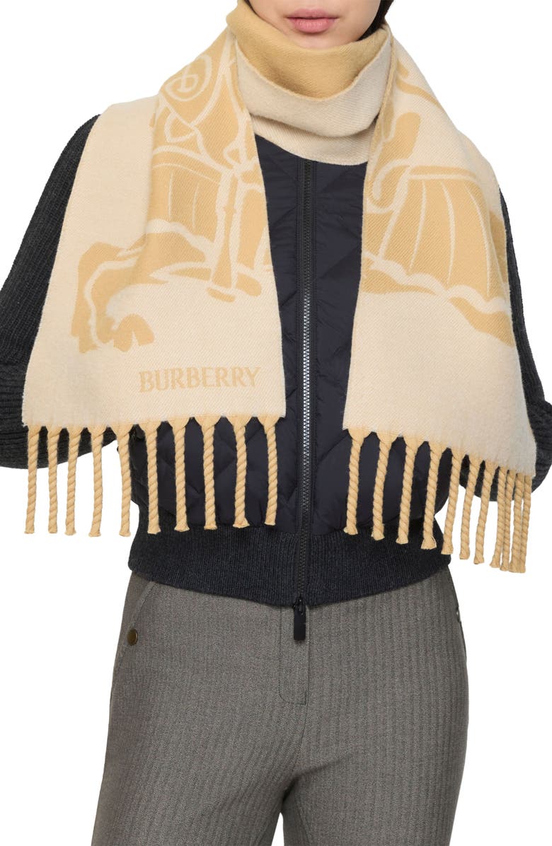 Burberry Reversible EKD Wool Scarf, Alternate, color, Sand