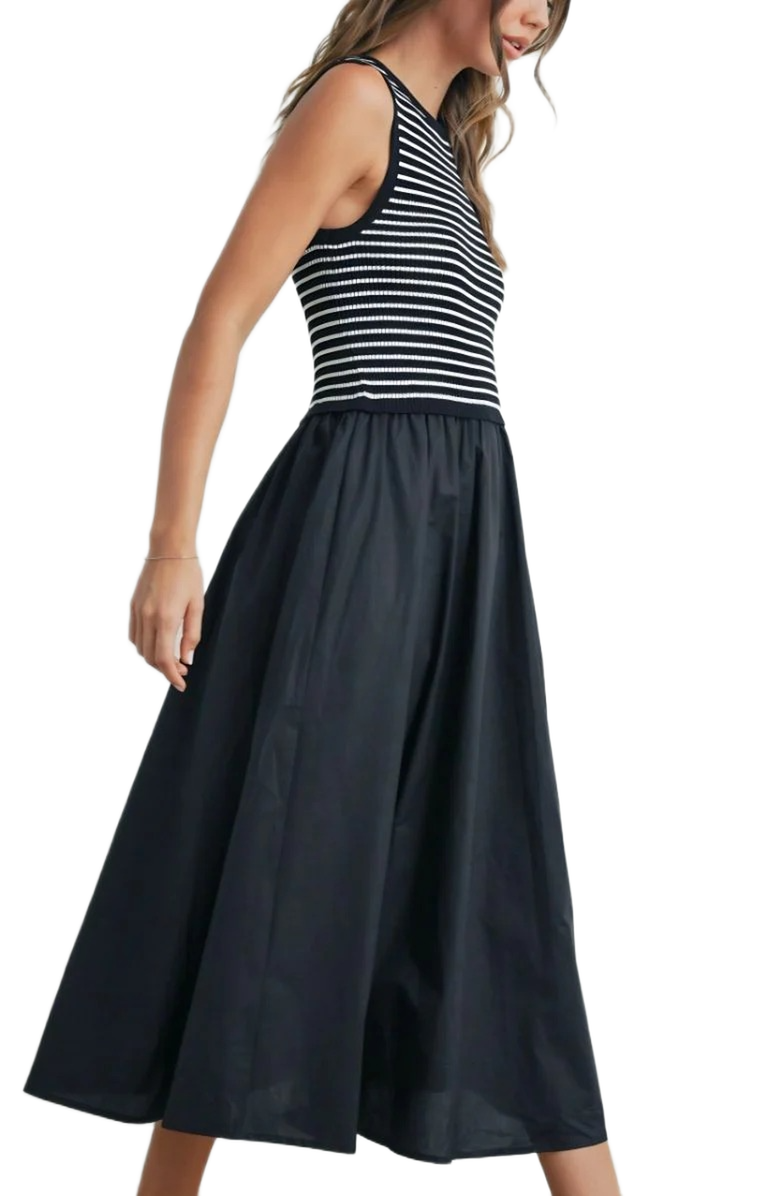 Knit and Lounge Striped Knit Top Woven Skirt Sleeveless Maxi Dress, Alternate, color, 