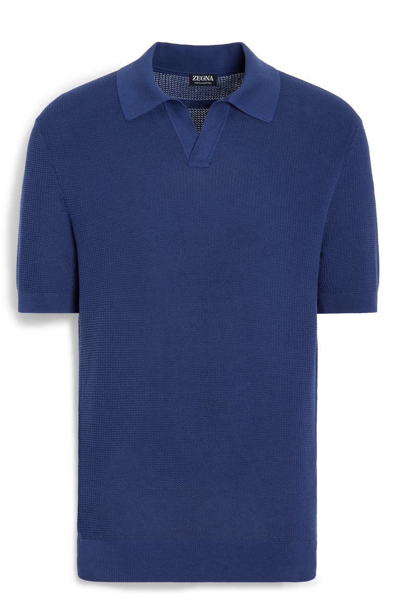 ZEGNA Premium Cotton Waffle Stitch Polo Sweater, Alternate, color, Blu Ciano
