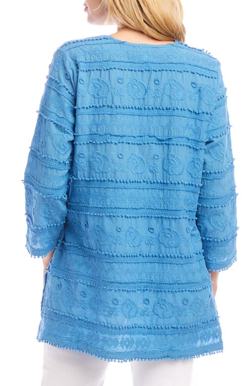 Karen Kane Embroidered Circle Trim Tunic Top In Blue