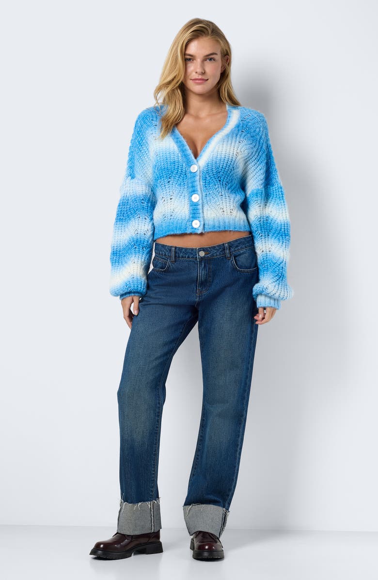 Noisy may Kris V-Neck Crop Cardigan, Alternate, color, Sky Blue Detail Ombre