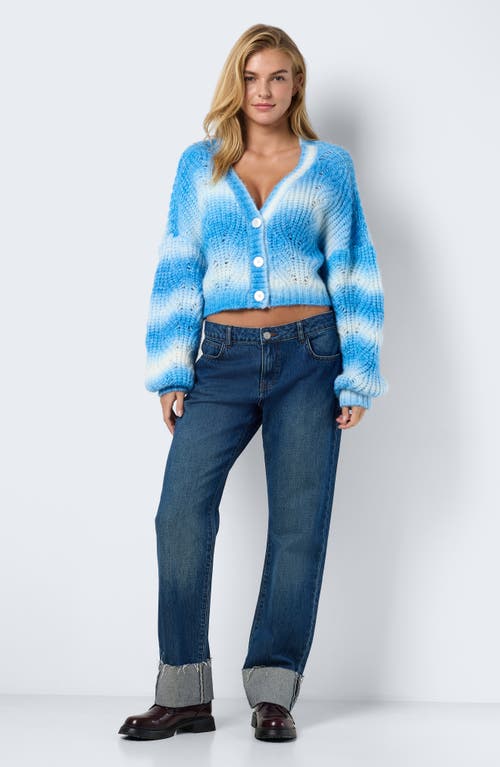Shop Noisy May Kris V-neck Crop Cardigan In Sky Blue Detail Ombre