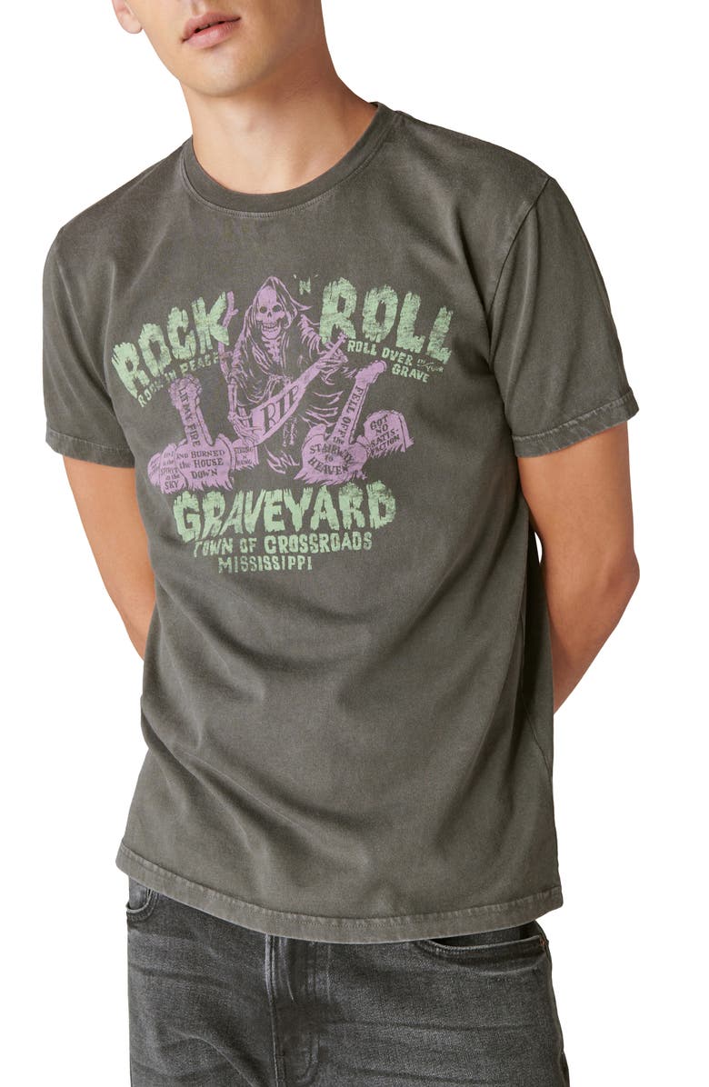 Lucky Brand Rock 'n' Roll Graveyard Cotton Graphic T-Shirt, Main, color,